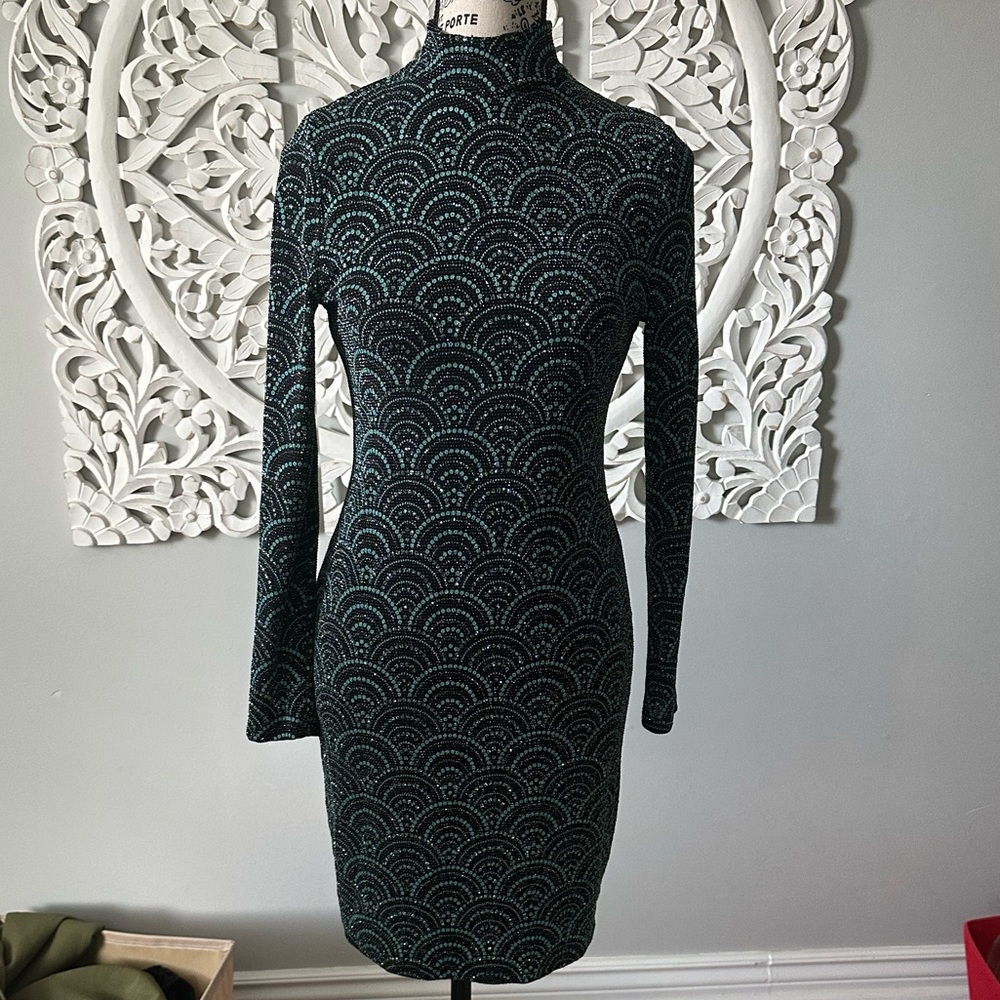 Women’s fitted dress - teal sparkle